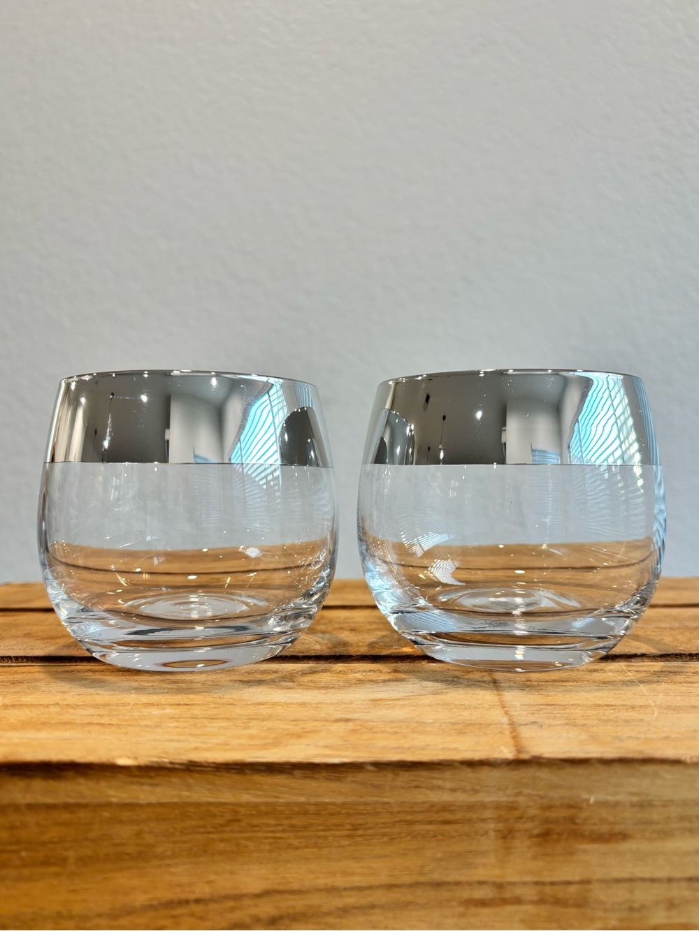 Mid-Century Modern Dorothy Thorpe Style Silver Band Roly Poly Cocktail Glasses